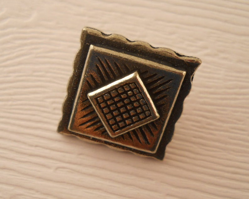 BUTTONS: Unusual square metal button, 3/4 inch size, detailed surface. image 2