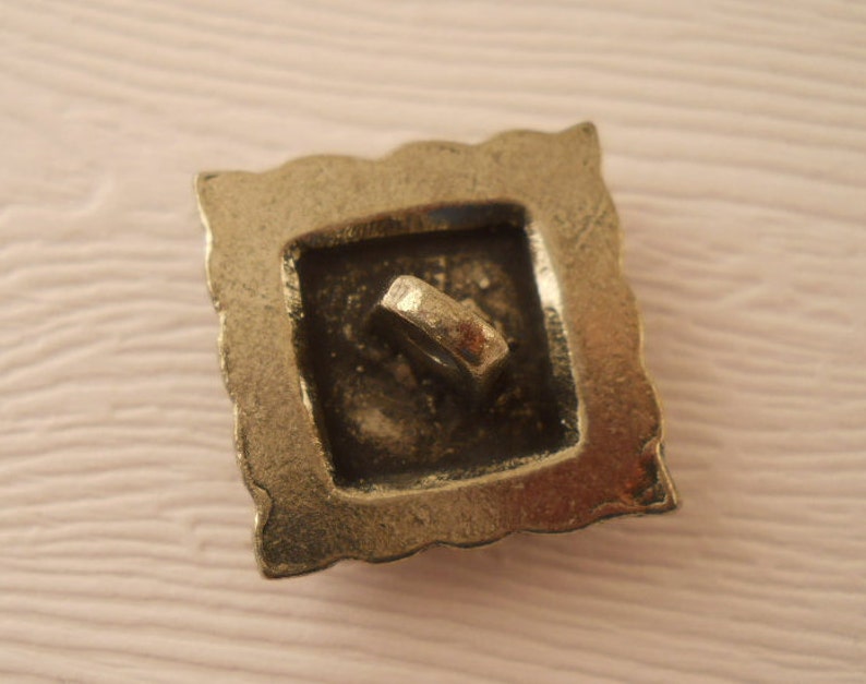 BUTTONS: Unusual square metal button, 3/4 inch size, detailed surface. image 3