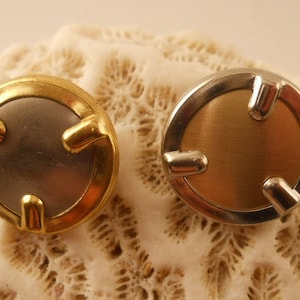 BUTTON SETS:  Vintage metal buttons, gold and silver (two variations), between 3/4 and 5/8 inch, Sets of 9.