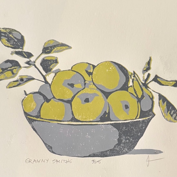 Granny Smiths - Original Handprinted Linocut Reduction print