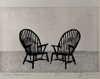 Two Friends - Original Handprinted Woodblock Print