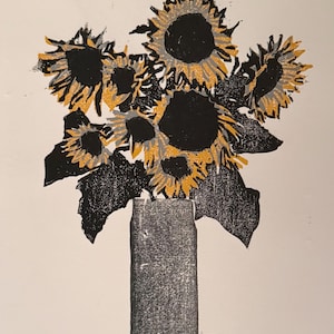 Sunflowers - Original Handprinted Woodblock Print