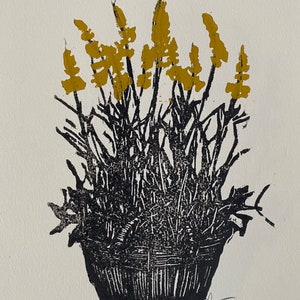 Goldenrod in a Basket - Woodblock Print