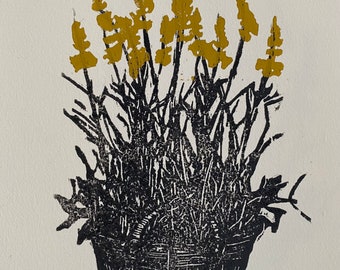 Goldenrod in a Basket - Woodblock Print