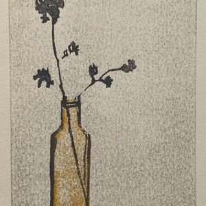 Noticing  A Bottle - Original Handprinted Woodblock Print