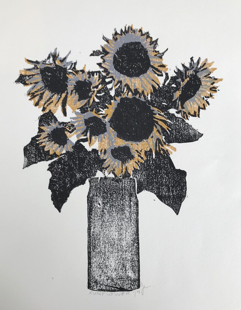 Sunflowers Original Handprinted Woodblock Print