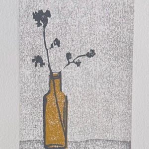 Noticing  A Bottle - Original Handprinted Woodblock Print