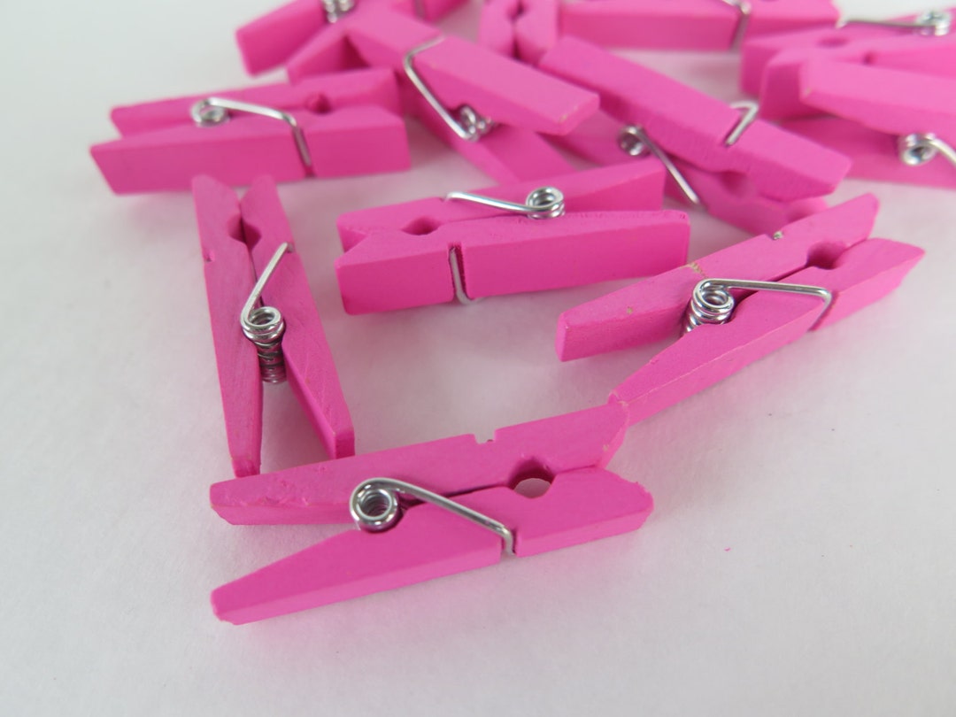 Pink Clothespins 12pcs Wood Clothespins 35mm Hot Pink Wood Etsy