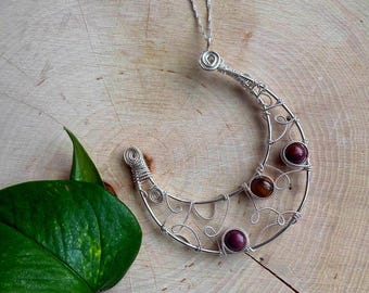 Sterling Silver Crescent Mookaite Moon with Sterling Silver Chain