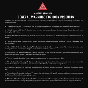 a black background with the words general warning for body products