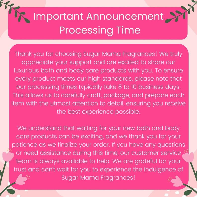 a pink background with the words important announcement processing time