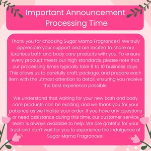 a pink background with the words important announcement processing time