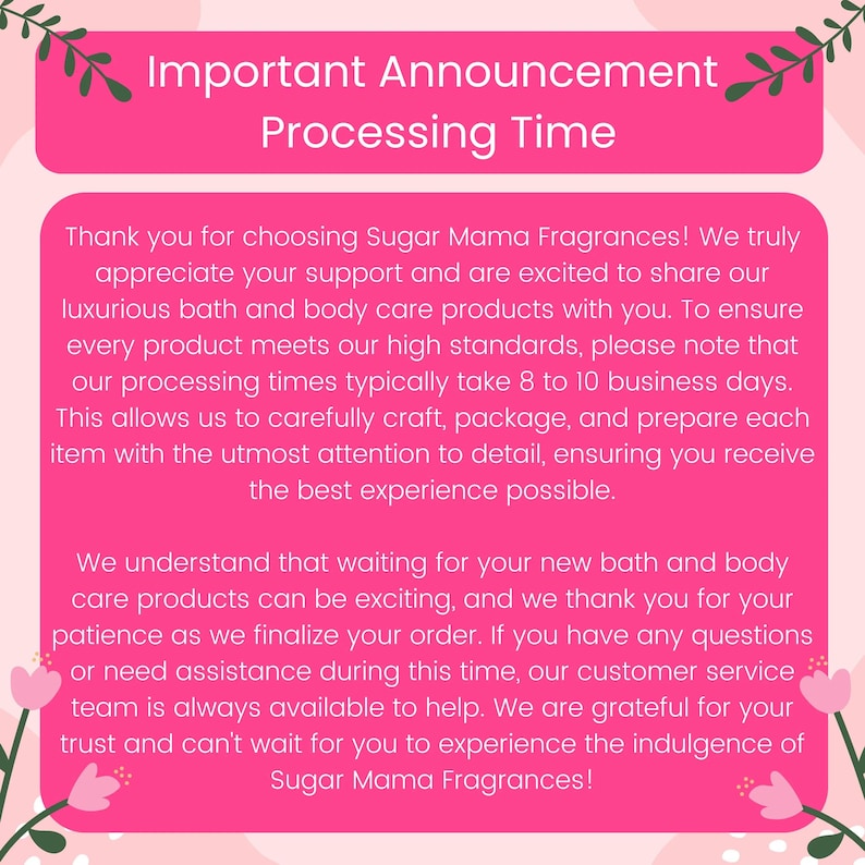 a pink background with the words important announcement processing time