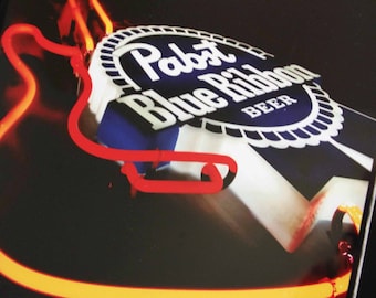 12x12 inch framed Instagram print of PBR Pabst Blue Ribbon guitar neon light