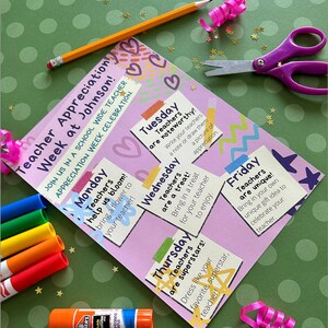School Wide Teacher Appreciation Week printable, Classroom Teacher Appreciation Week, Custom Teacher Appreciation week ideas