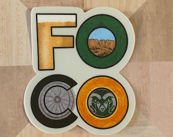 Fort Collins Colorado Sticker, FOCO Icons Waterproof Vinyl Decal