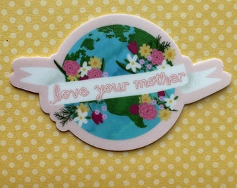 Mother Earth Vinyl Sticker, Floral Earth Day Gift