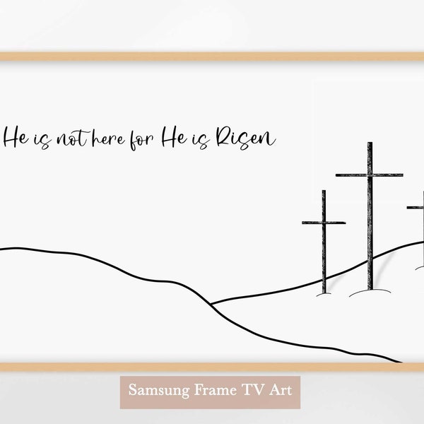 He is Risen Minimalist Samsung Frame TV Art, Easter Digital Download, Matthew 28:6 Wall Decor, Three Crosses, Christian Wall Art, Scripture