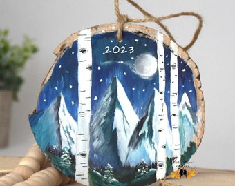 Large Hand Painted Mountain Ornament, 14er Ornament Gift, Colorado Aspen Trees Mountain Art, Explore Utah Nursery Decor, Original Painting