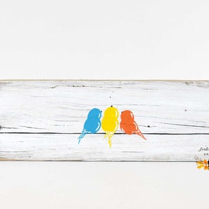 Three Little Birds Wall Art, 3 Little Birds Decor for Gallery Wall, Mothers Day Family of 3 Birds Painting on Reclaimed Wood, 3 Sisters Gift image 9