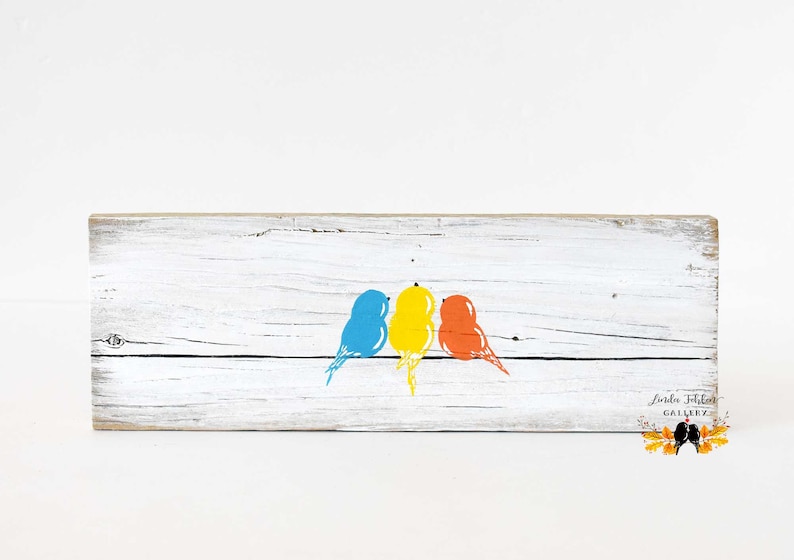 Three Little Birds Wall Art, 3 Little Birds Decor for Gallery Wall, Mothers Day Family of 3 Birds Painting on Reclaimed Wood, 3 Sisters Gift image 9