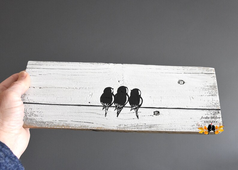 Three Little Birds Wall Art, 3 Little Birds Decor for Gallery Wall, Mothers Day Family of 3 Birds Painting on Reclaimed Wood, 3 Sisters Gift image 7