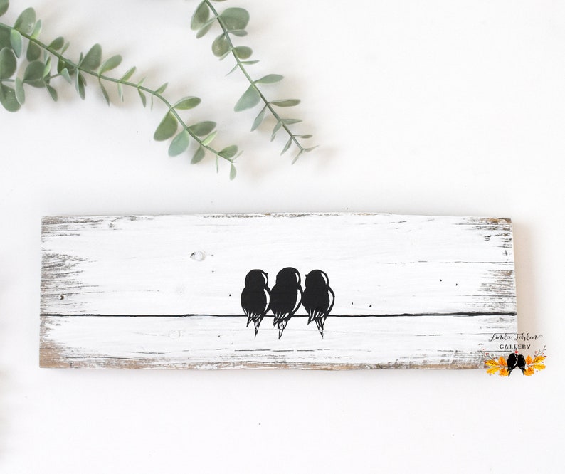 Three Little Birds Wall Art, 3 Little Birds Decor for Gallery Wall, Mothers Day Family of 3 Birds Painting on Reclaimed Wood, 3 Sisters Gift image 5