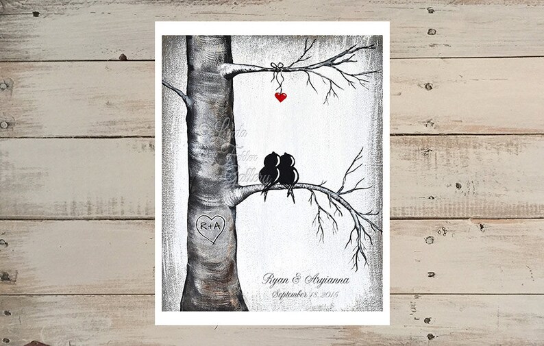 Personalized Print Birds in Tree Love Birds Art Custom Wedding Etsy