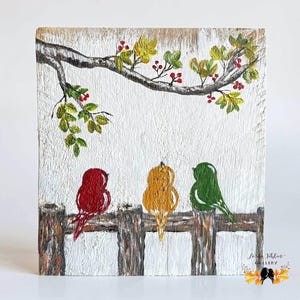 Three Little Birds Wall Art, 3 Little Birds Every Little thing is Gonna Be Alright, Friend Gift, Family of 3 Colorful Birds Painting