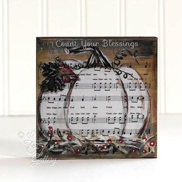 Count Your Blessings Sign Fall Decor Thanksgiving Decor Thanksgiving Sign Wood Art Block Music Decor Harvest Sign Pumpkin Art Pumpkin Sign