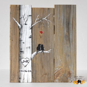 Personalized 5th Anniversary Gift, Love Birds in Colorado Aspen Tree Painting on Wood, Birch Tree Wedding Gift for Couple, Mountain Home Art image 7