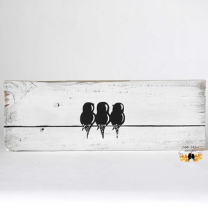 Three Little Birds Wall Art, 3 Little Birds Decor for Gallery Wall, Mothers Day Family of 3 Birds Painting on Reclaimed Wood, 3 Sisters Gift