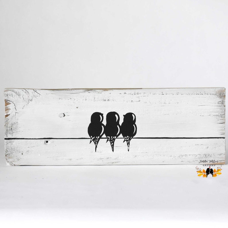 Three Little Birds Wall Art, 3 Little Birds Decor for Gallery Wall, Mothers Day Family of 3 Birds Painting on Reclaimed Wood, 3 Sisters Gift image 2