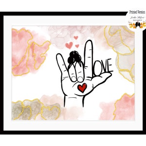 ASL Poster, American Sign Language I Love You Print, Gift for Deaf or Hearing Impaired Couples, BSL Art Print, Love Birds First Anniversary