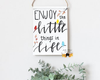 Enjoy the Little Things in Life Canvas Wall Art, Encouraging Quote, Friend Birthday Gift, Motivational Wall Decor, Cute Three Little Birds