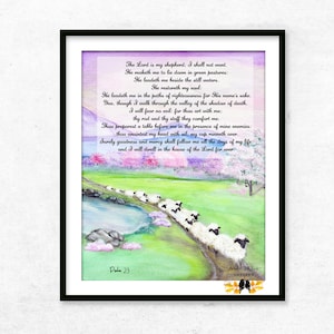Christian Easter Printable Wall Decor, Sheep in Pasture Landscape Art, Psalm 23 Digital Download, The Lord is My Shepherd, Bible Verse Print