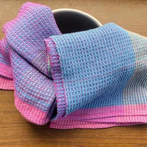 Colourful Waffle Weave Kitchen Towels/ set of 2/ 4-shaft hand weaving pattern pdf/WIF