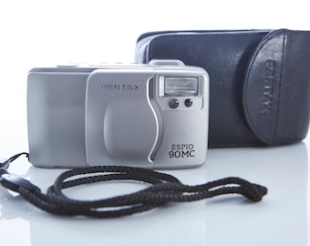 Film Camera Pentax Espio 90 MC. Pentax Espio Camera. Point and Shot Camera. Lens 38-90 mm macro. Working Film Camera.