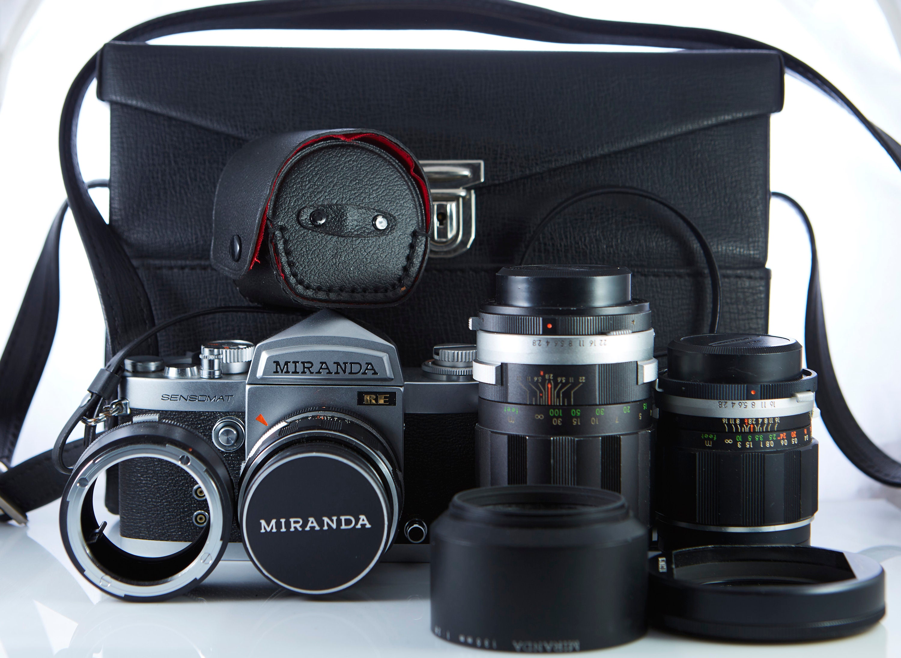Film Camera Miranda Sensomat RE. Lenses Miranda 50mm Miranda 25mm