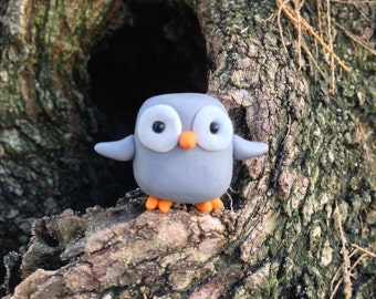 Polymer Clay Miniature, Cute Little Owl Bird Figurine Fimo -  Kawaii Style Animal
