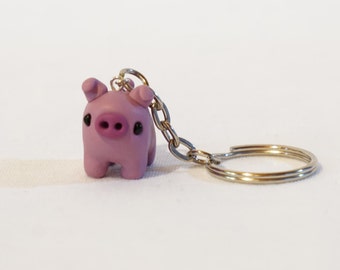 Polymer Clay Miniature Pig Keychain, Cute Little Fimo Figurine Kawaii Style Animal Key Chain - Choose your Colour