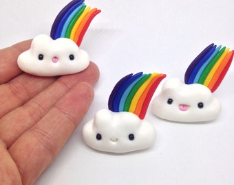 Polymer Clay Miniature Rainbow Cloud, Cute Little Fimo Figurines Kawaii Style Colorful Cloud