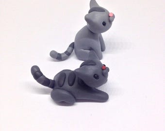 Miniaturowy szary kot Kawaii z gliny polimerowej: urocza figurka pary kotów