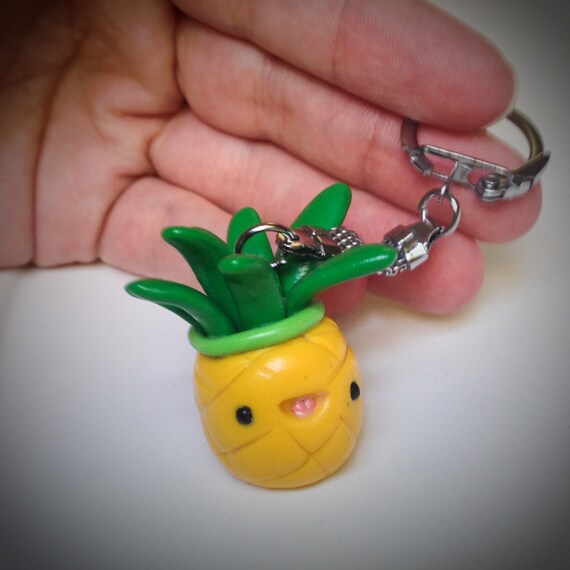 Miniature Cute Little Pineapple Key Chain Charm, Polymer Clay