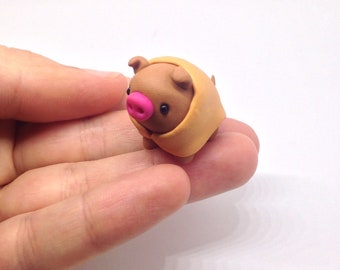 Cute Pig in a Blanket: Kawaii Style Polymer Clay Figurine