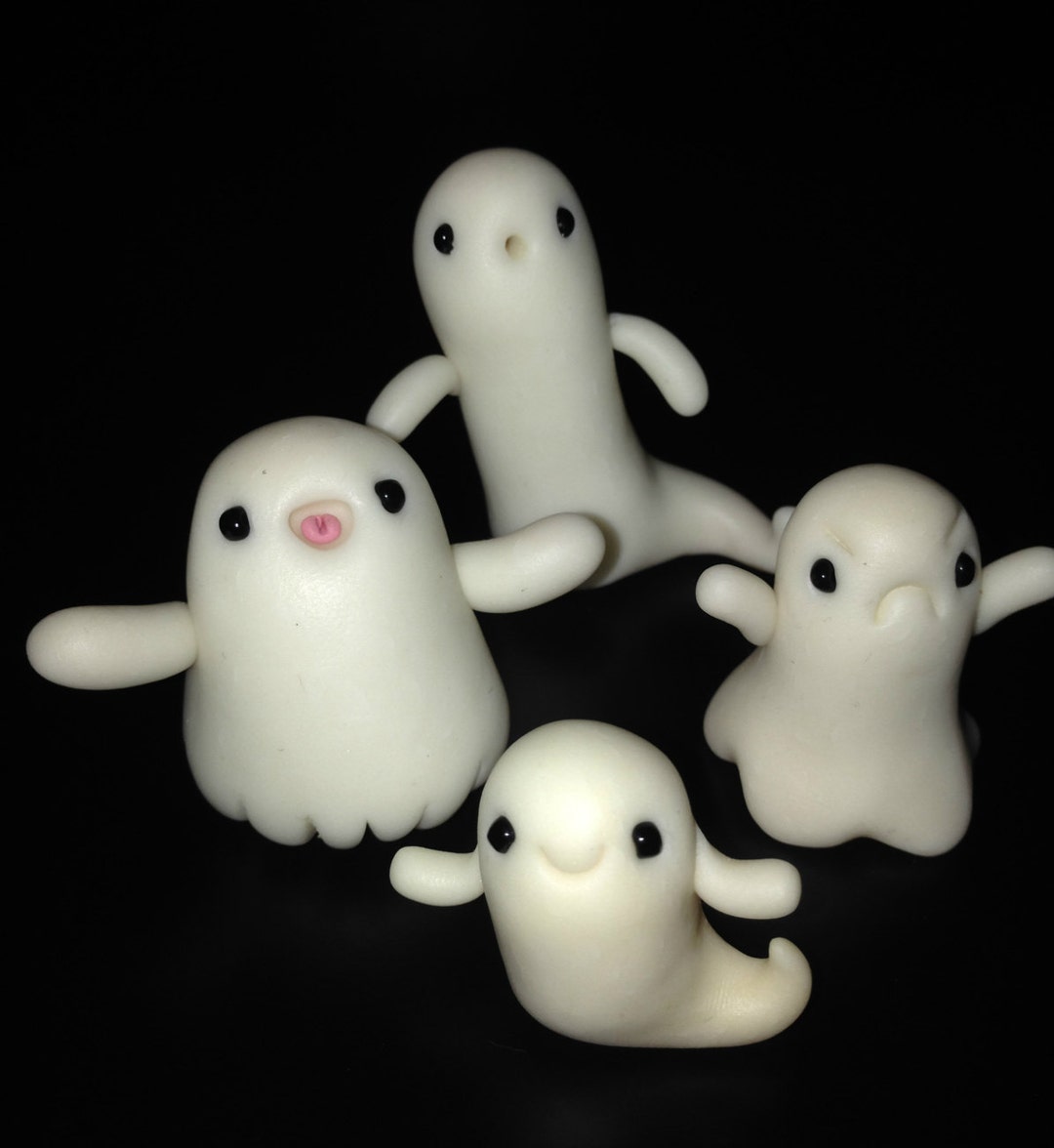 One of Four Miniature Cute Ghosts Glow in the Dark, Polymer Clay Fimo ...