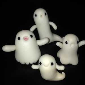 One of four Miniature Cute Ghosts Glow in the Dark, Polymer Clay Fimo - Figurine Kawaii Style Characters - choose one