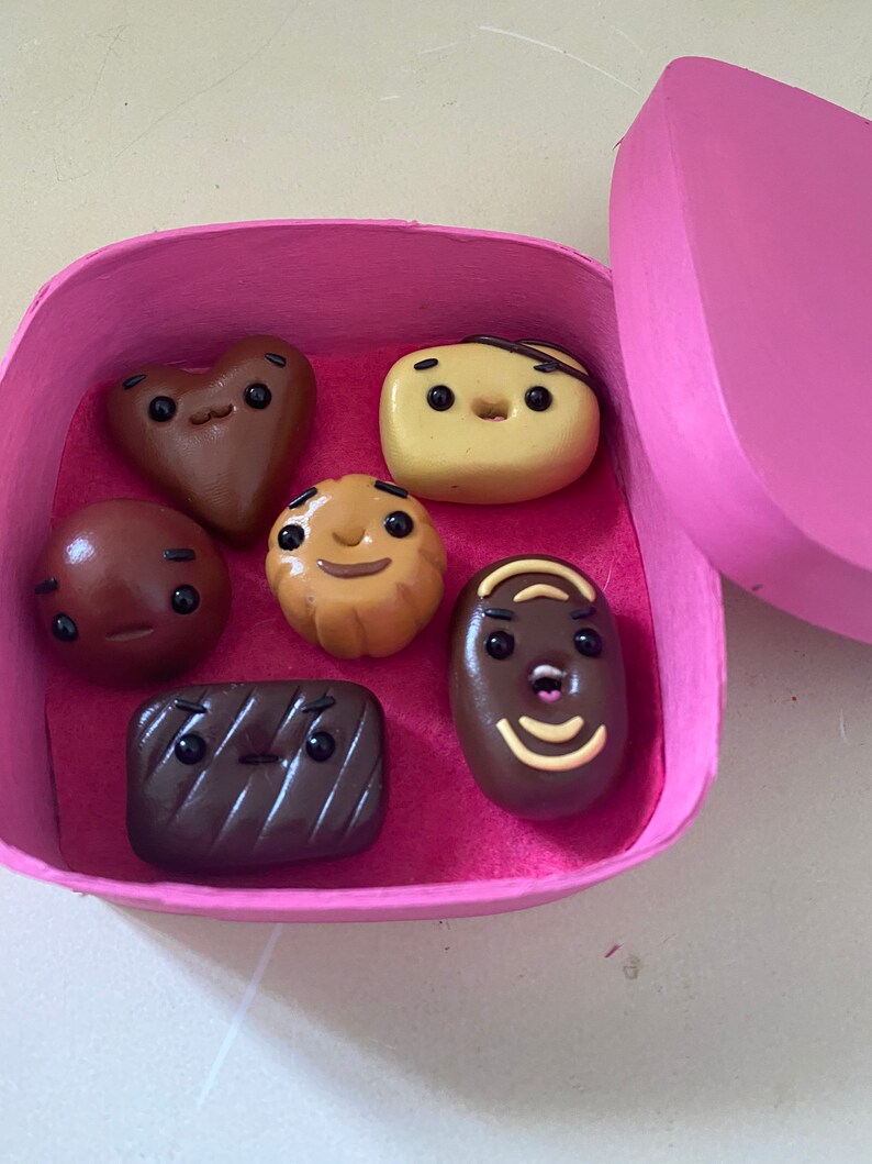 Miniature Sweet Chocolate Box of Perlines, Cute Little Polymer Clay Yummy Food Figurine Kawaii Style image 2