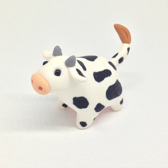 Beautiful Mini Cow in Peony Field Unique Cow Handmade Decoration OOAK Cow Clay Figurine Charlotte