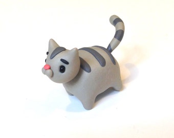 ポリマー粘土のミニチュアグレー猫、かわいいフィギュアフィモ猫